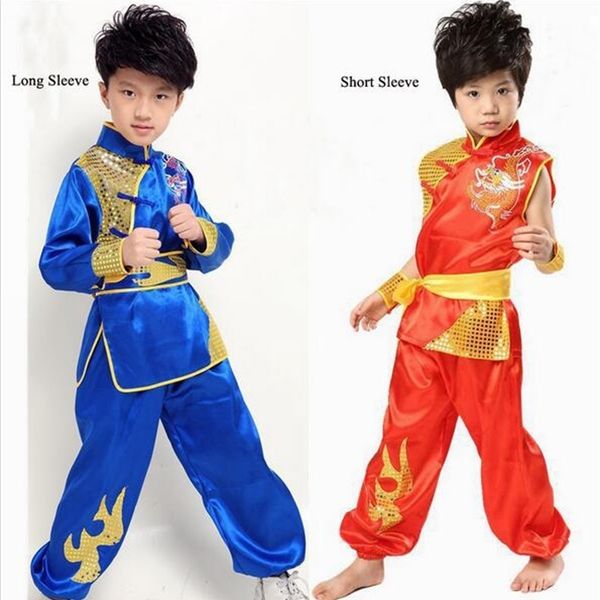 

child chinese folk clothes children kong fu costume with dragon boy wushu costume taiji clothes chinese national 16, Black;red