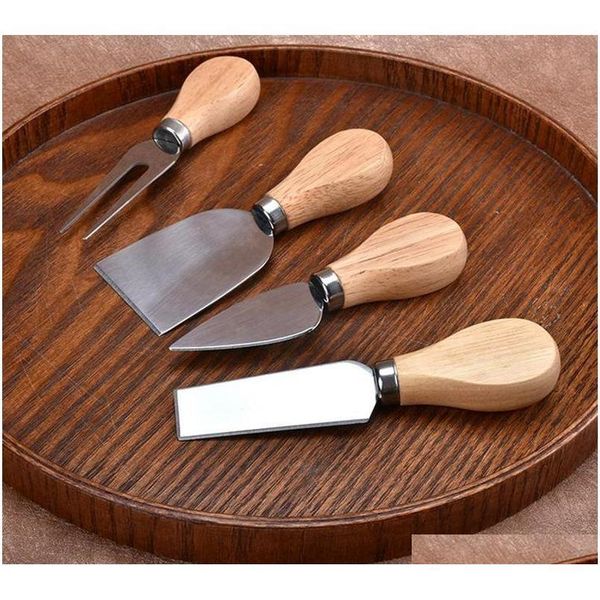 

1 set 4pcs knives bard set oak handle cheese knife kit kitchen cooking tools useful accessories ioysq