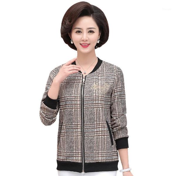 

new spring short jacket women fashion casual jacket 2020 zipper plaid short middle-aged ladies plus size outerwear1, Black;brown