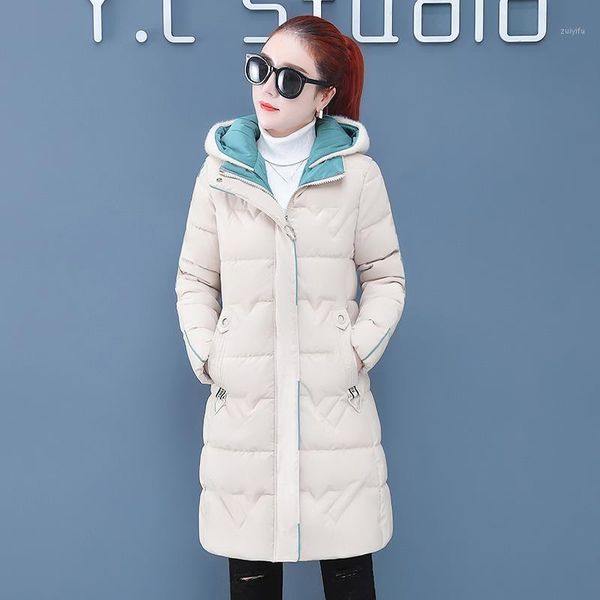 

women letter hooded down coat 2019 new korean winter fashion splice zipper pockets button thickening slim long outerwear1, Black