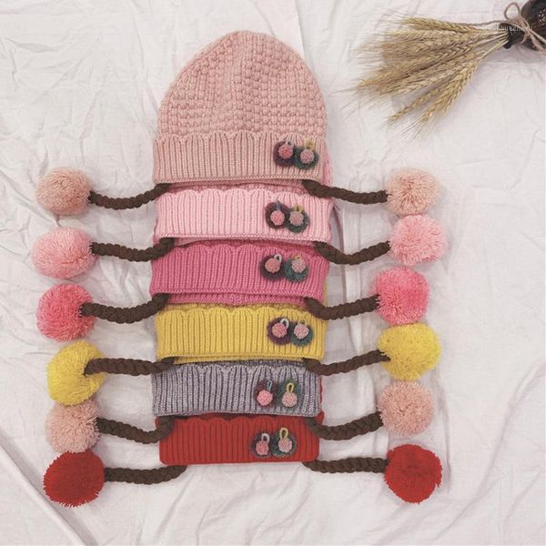 

hair accessories baby fashion cartoon hairball cute autumn and winter warm cap knitted hat casquette enfant 2021 w11071, Slivery;white