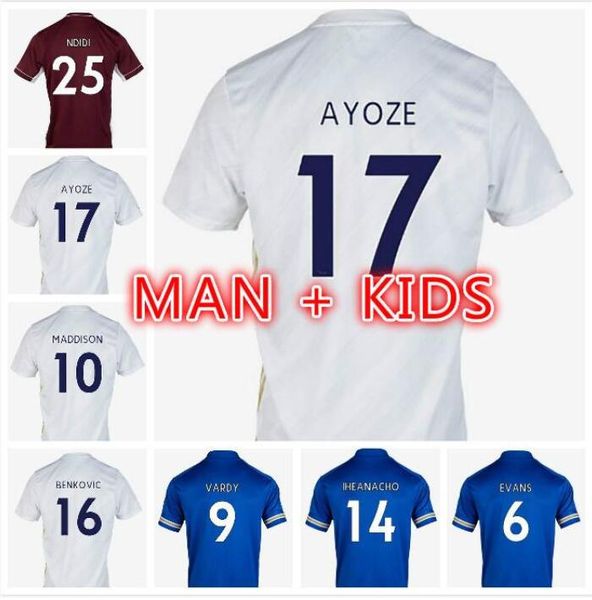 

2020 2021 home away third blue white soccer jersey ayoze gray 20 21 football shirt vardy camiseta ndidi maddison uniform boys kids kit, Black;yellow