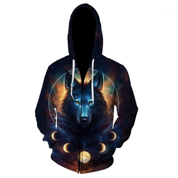 

men's hoodies & sweatshirts zipper hoodie men 3d printing man coats lion wolf print outerwear tracksuits sweatshirt hombre jacket1, Black