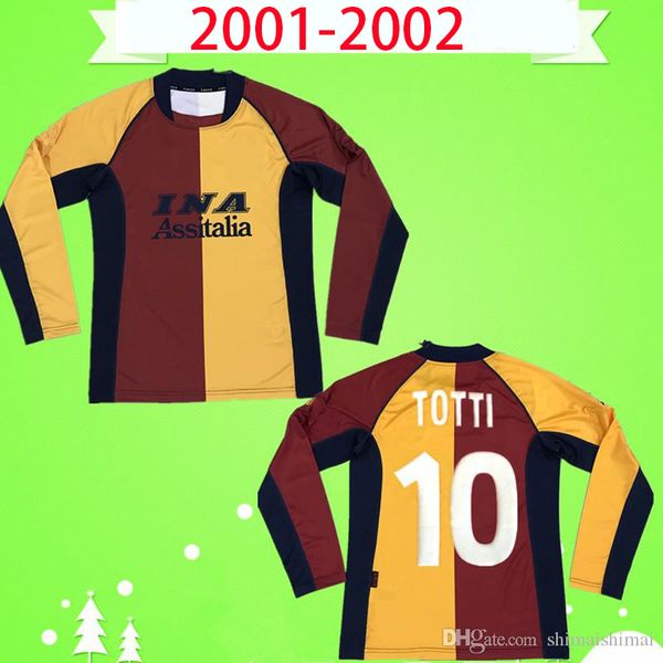 

long sleeve 2001 2002 retro roma soccer jersey totti batistuta montella football shirt vintage rome balbo martinetti fuser de rossi maglia, Black;yellow