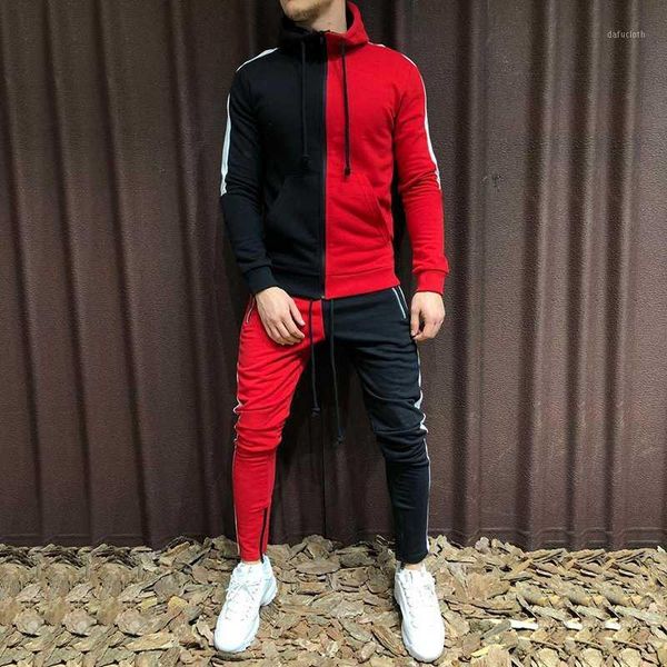 

new men's sporting suit casual sets fashion patchwork jacket hoodies+sweatpants 2 pieces thick slim tracksuit clothing autumn1, Gray
