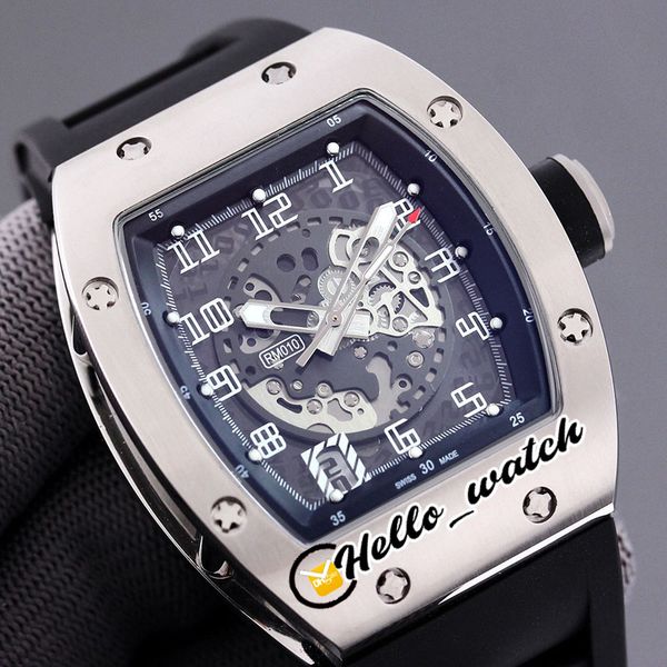 

limited new 41mm big date rm010 black skeleton dial miyota automatic mens watch steel case black rubber strap sport watches hwrm hello_watch, Slivery;brown