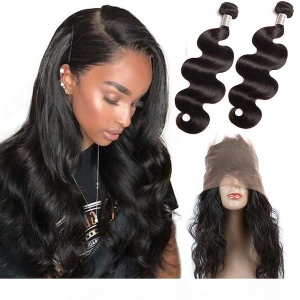 

indian virgin hair 2 bundles with 360 lace frontal with baby hair pre plucked body wave bundles with 360 frontal virgin hair products, Black;brown