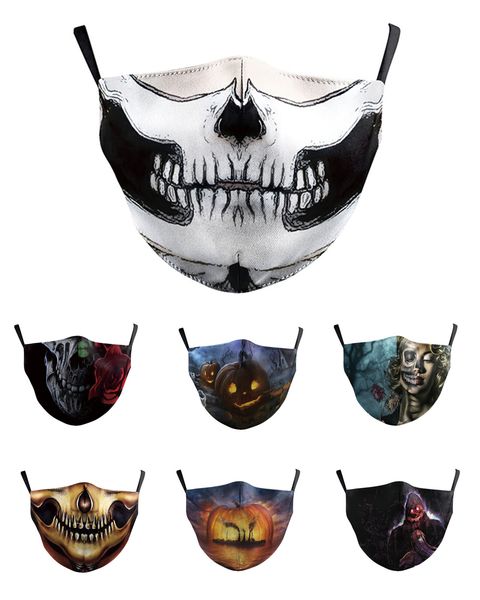

washable skull joker face mask with filter digital printing mask respirator halloween pumpkin skull protection cotton mask