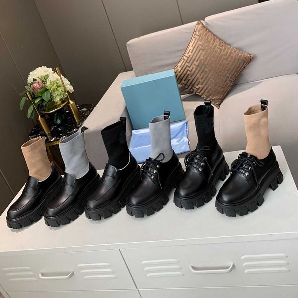 

women designer luxury plaque boots rockoko knit ornamental engraving leather combat boots for women martin boot ankle boots winter shoes, Black