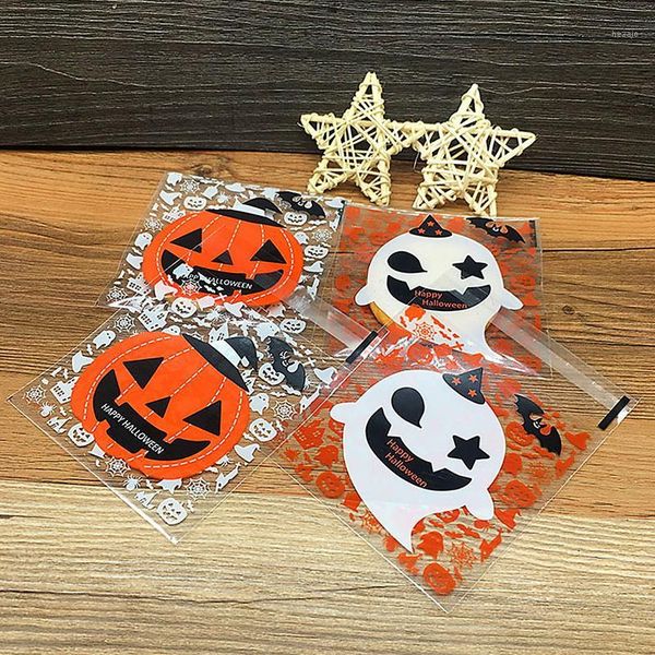 

gift wrap 100pcs/lot halloween pumpkin biscuits self adhesive bag ghost fairy candy snack packing cookie packaging bags ^1