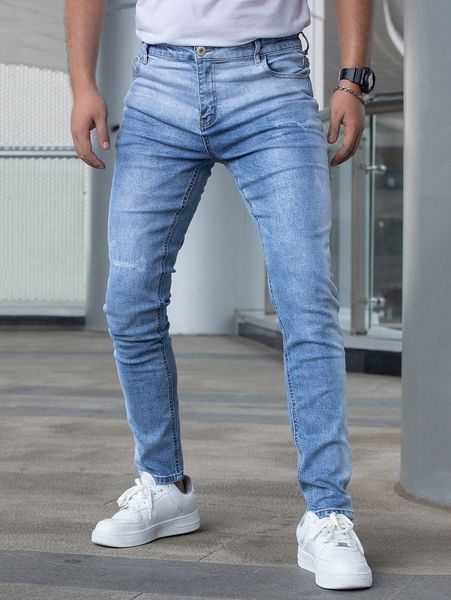 

men light wash cat scratch skinny jeans 93l0#, Blue
