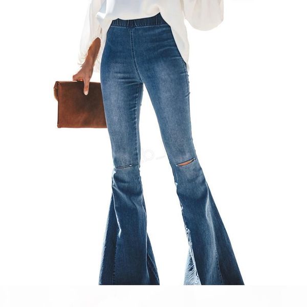 

women ripped hole flare jeans pants slim vintage bootcut wide leg flared jeans office lady bell bottoms denim pants ljja2977, Blue