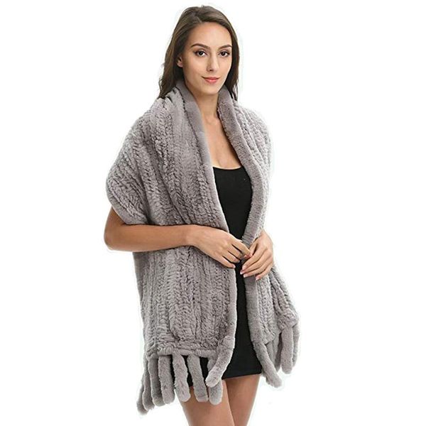 

scarves autumn winter women's real knitted fur shawls with tassels lady warm scarf handmade neck warmers vf7021, Blue;gray