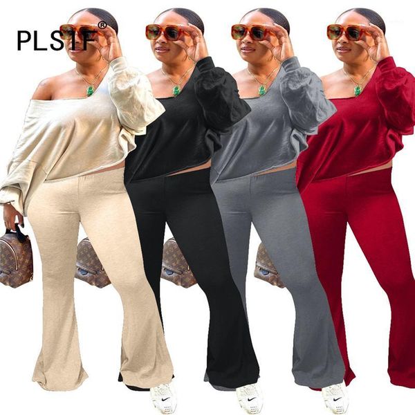 

young party women fashion simple pure color skew neck long sleeve and pants 2 pieces set high street casual tracksuits1, Gray