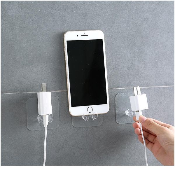 

3 pcs transparent hooks home kitchen bathroom office wall powerful plastic plug socket holder hanger wall storage high bbygth