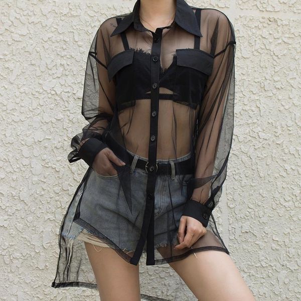 

summer new ins harajuku fashion loose female coat bomber jacket sunproof coat european openwork mesh lapel long-sleeved q41, Black;brown