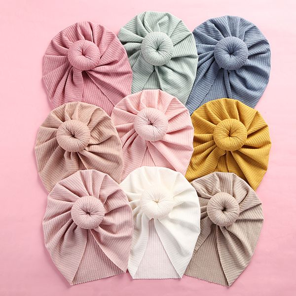 

baby hair accessories knit hair bow turban babes beanie caps girls round knot bow head wraps for kid girl donuts hat, Yellow