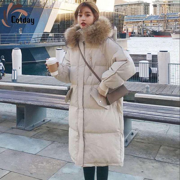 

cotday cotton loose long korea style white with hooded thick 2020 elegant winter warm clothes female parck coat1, Black