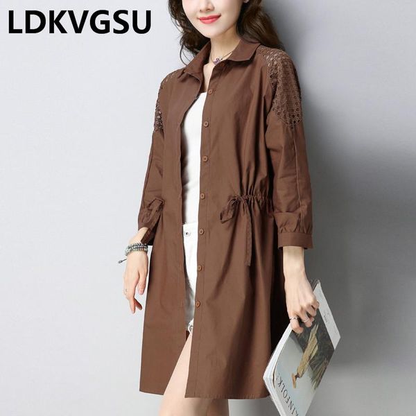 

plus size -4xl 2020 spring autumn new long women windbreakers casual loose thin single breasted solid trench coat female is715, Tan;black