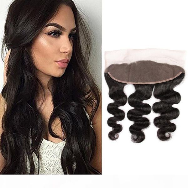 

indian raw virgin remy hair 9a body wave lace frontal 13x4 closure with baby hair 50-80g piece 13x4 lace frontal, Black;brown
