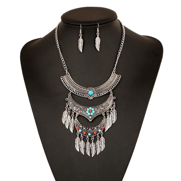 

chains 2021 boho choker vintage collar big bohemian fashion maxi necklace leaf tassel statement for women jewelry wholesale, Silver