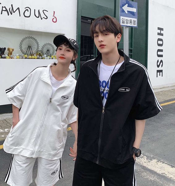 

net red sports suit summer men's short sleeve shorts fashion brand couple's wear student's leisure two piece set, Gray