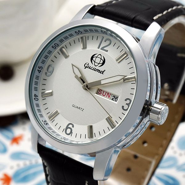 

gucamel factory popular watch calendar belt men's quartz battery men's watch wholesale ing, Slivery;brown