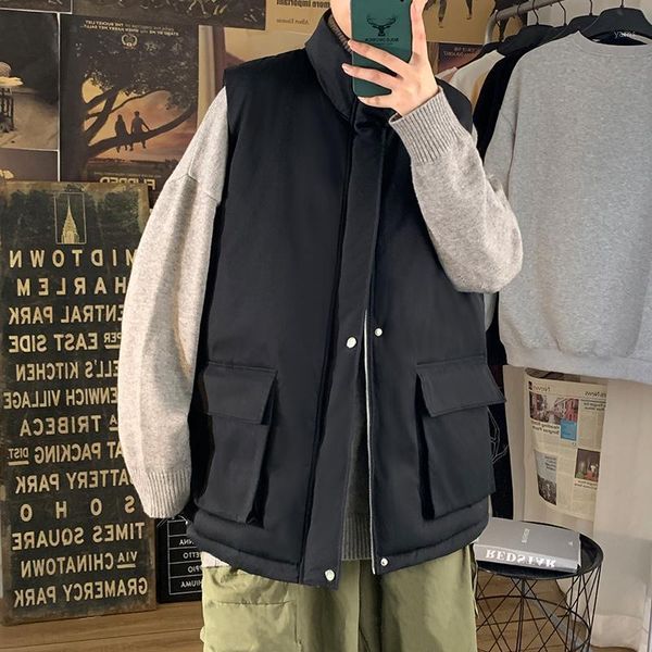 

2020 new autumn winter warm thick trend men parkas loose sleeveless versatile work preppy style mens handsome jackets acoats1, Black