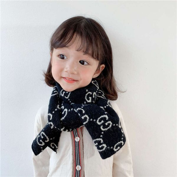 

hanfan simple letter children's knitting 2020 scarf autumn winter new warm wool for boys and girls, Red;brown