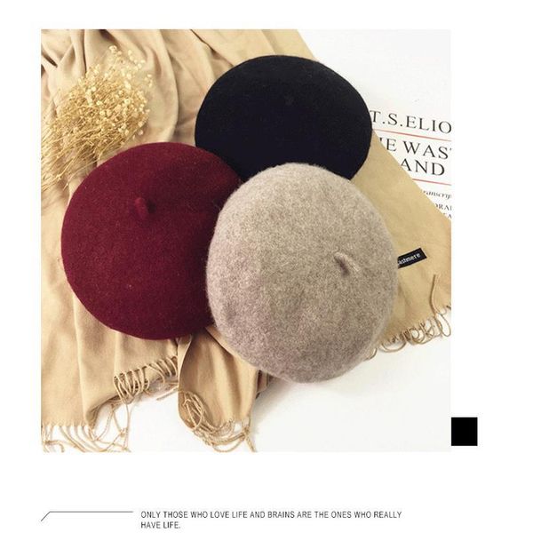 

women warm wool winter beanie hat beret cap girl vintage plain beret hats female solid color elegant lady winter bea qylmhi, Blue;gray