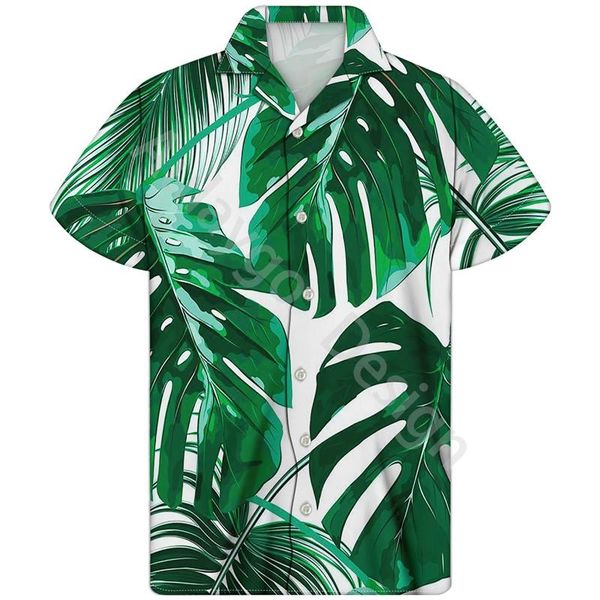 

green hawaiian shirt man banana leaf print large size cuban guayabera shirt new fashion summer clothing for custom chemise homme, White;black