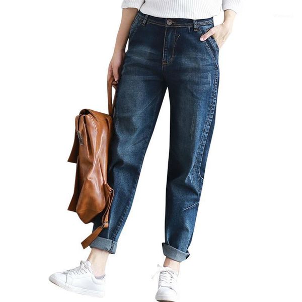 

2020 summer new denim women jeans straight high waist plus size casual harem pant, Blue