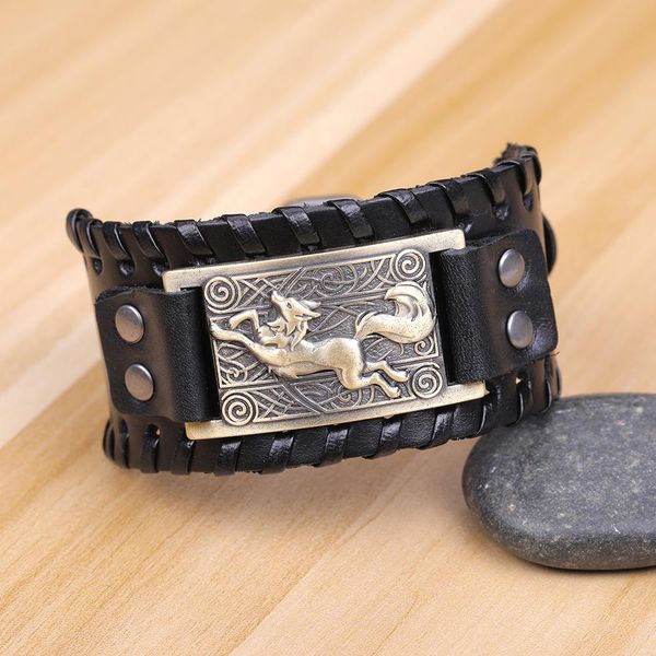 

teamer brand уникальный дизайн пряжки широкие ювелирные изделия fox heraldry amulet значок кожаные зодиака браслеты манжеты браслеты для муж, Silver