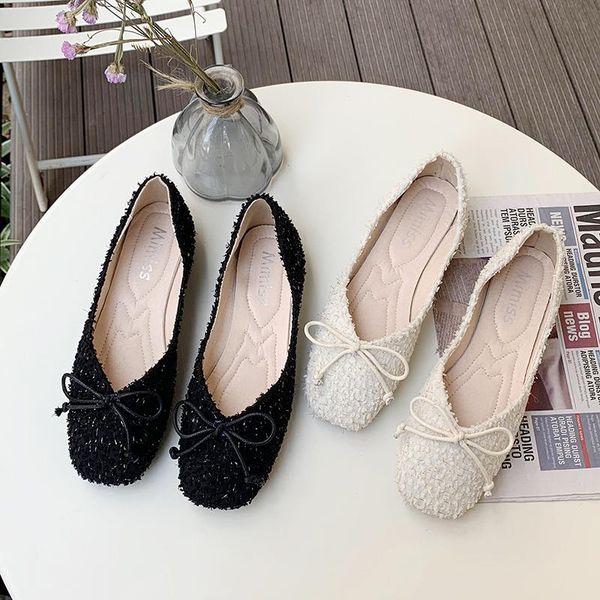 

women flat shoes butterfly-knot elegant fashion square head simple solid color fresh sweet daily fairy style high-quality u19-51, Black