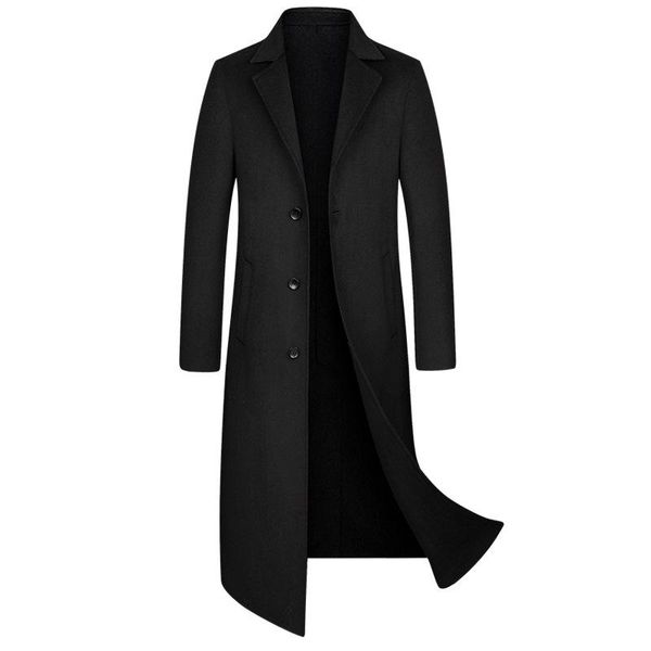 

20 new men's hand sewn double faced long single breasted wool coat british style coat windbreaker, Black
