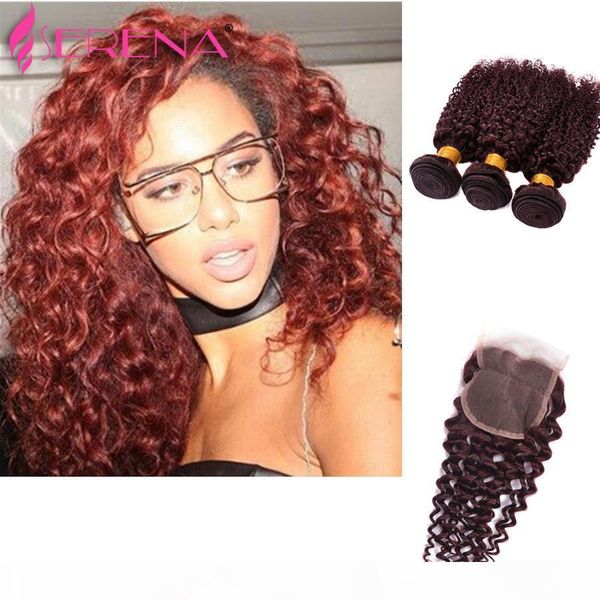 

peruvian deep curly wave burgundy human hair 3 bundles 8a grade #99j wine red peruvian human hair extensions double wefts ing, Black;brown