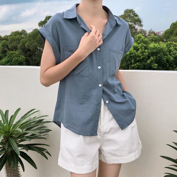 

solid color shirt women's summer 2020 new women's korean-style fashion collar short-sleeved shirt women1, White