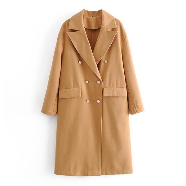 

women's wool & blends novalya solid long sleeve coats women fashion turn down collar jackets elegant double breasted female ladies, Black