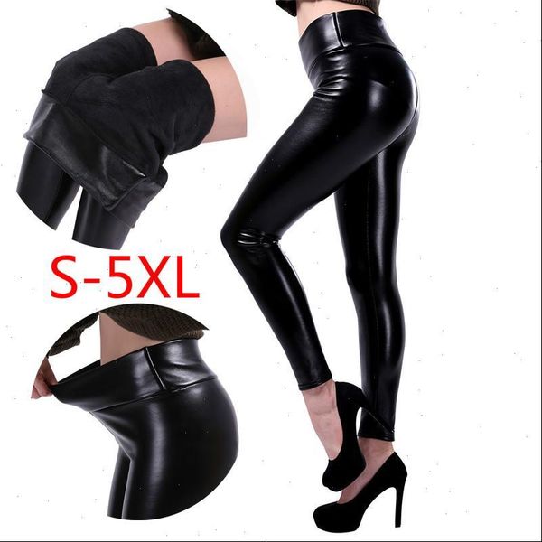 

5xl large size thicker legging women black high waist leggings fitness pu leggins push up slim skinny warm trousers