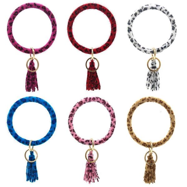 

factory34h0holder leopard tassel bracelet 8 keyring colors velvet bangle wristlet keychain circle key ring fashion jewel