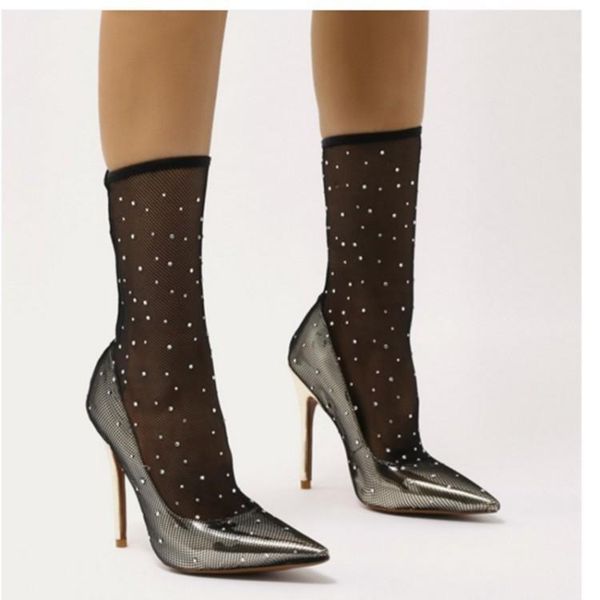 

fashion show new designers women high heels shoes pointed toe gold leather ladies pumps black mesh crystal zapatos de mujer