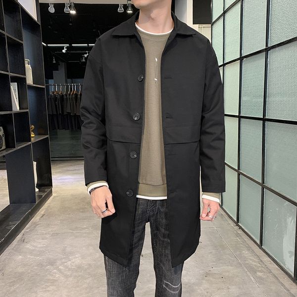 

shopkeeper wind autumn winter new men's korean windbreaker medium length-f001-thin and thickened, Black;brown