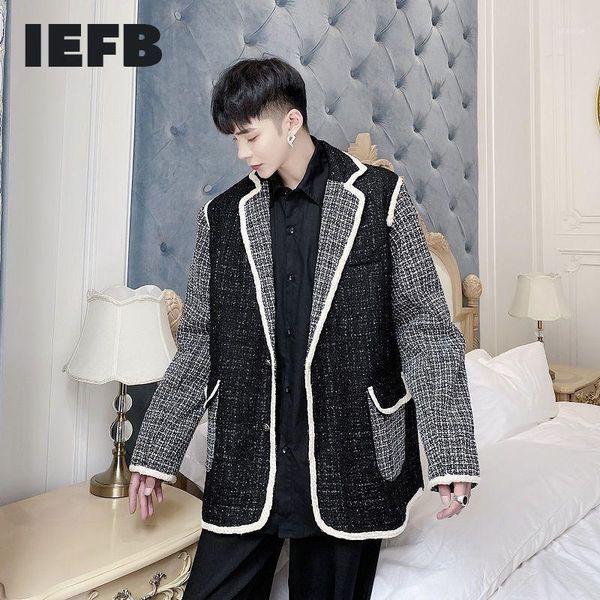 

iefb autumn winter oversized blazers design black white color block woolen linen thickened fashionable loose suit coat 9y46111