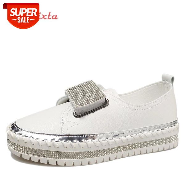 

aphixta luxury crystals hook & loop round toe flats women 3cm chunky sole platform casual female rhinestone shoes big szie 43 #zl5n