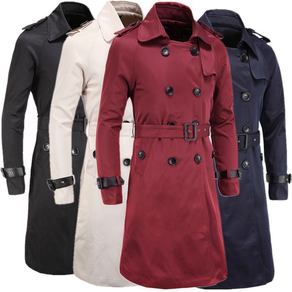 

aowofs fashion spring boutique long slim double breasted windbreaker men's coat d019, Tan;black