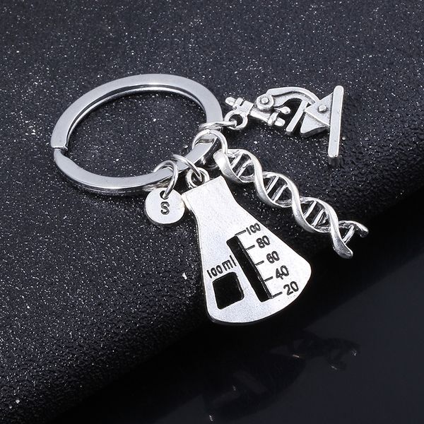 

tool new chemical biological keychains experimental dna microscope dentist dental care keyring hammer ruler wrench grand, Silver