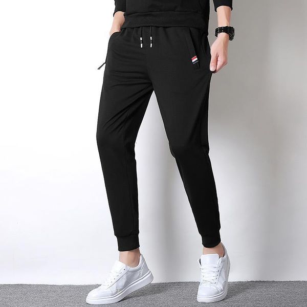 

men's casual pants sweatpants men cotton spring autumn jogger pants zipper pockets elastic waist trousers homme 17, Black