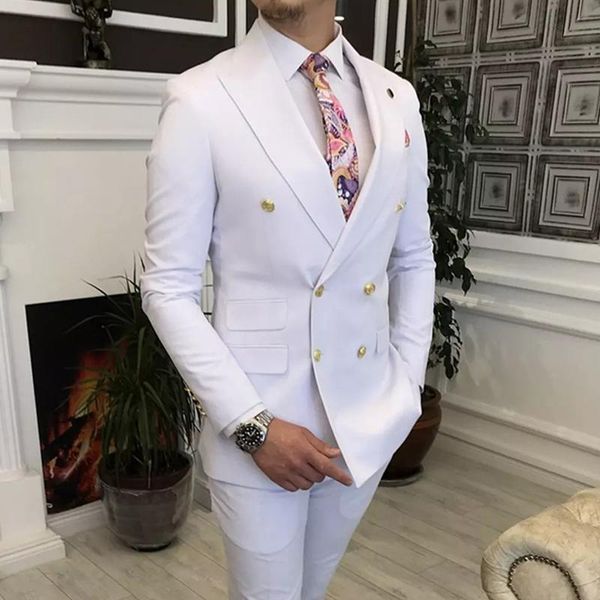 

men's suits & blazers 2021 costume homme white double breasted men slim fit 2 pieces terno prom tuxedos wedding groom blazer (jacket+pa, White;black