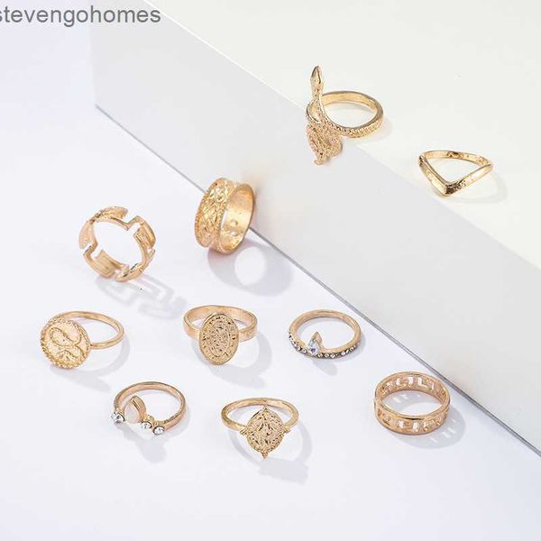 

factorygohacreative new character diamond joint snake ring 10 piece set, Silver