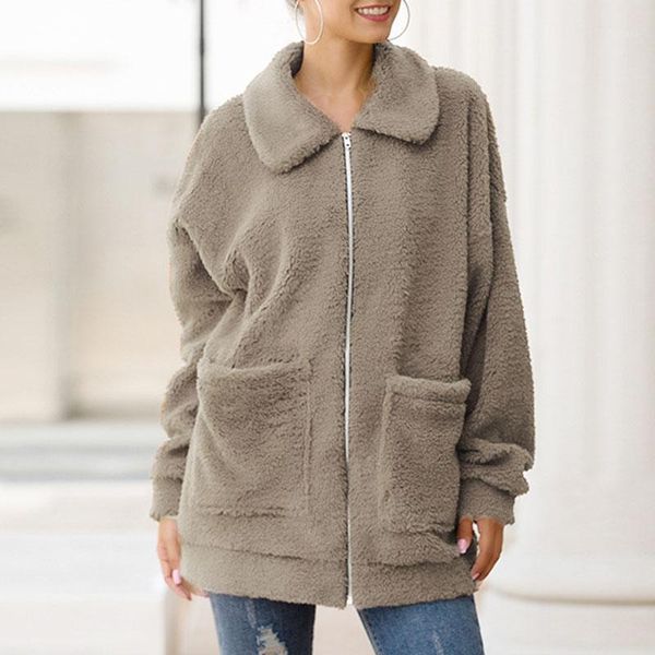 

fur women jacket coat fashion plush loose casual female jackets pockets black spring autumn women coats outerwear new cdr21561, Black;brown